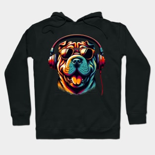 Grinning Chinese Shar-Pei as a Stylish Smiling DJ Hoodie